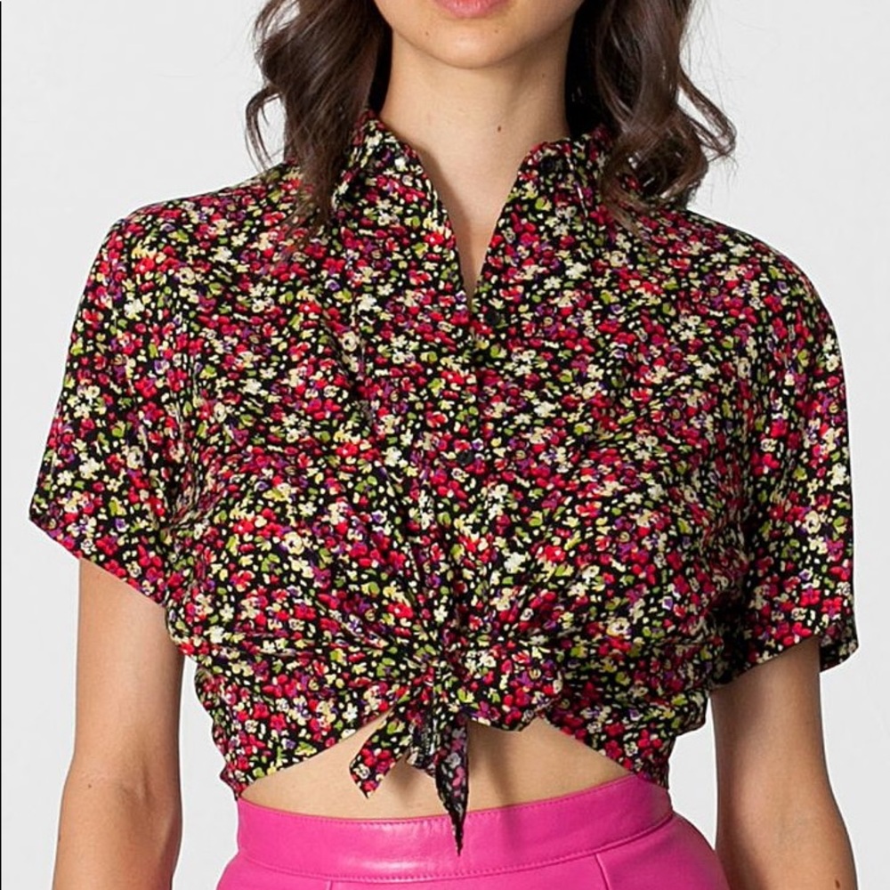 SOLD American Apparel Crop mid length front tie